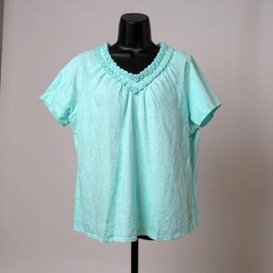 Coldwater Creek 1X Aqua Blue Short Sleeve V-Neck Top
